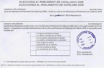 Justificante de voto - Parlament 2006
