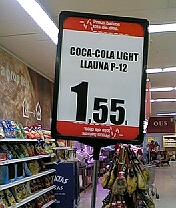 Cartel con el precio de Coca-cola light